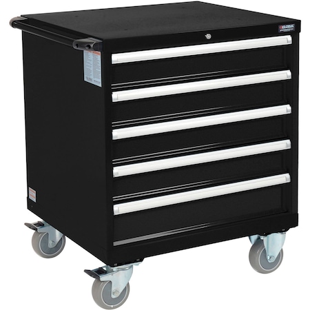Global Industrial Mobile Modular Drawer Cabinet, 5 Drawers, w/Lock, 30Wx27Dx37H, Black 298447BK